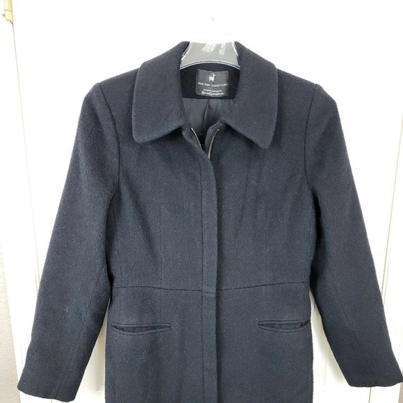 Women's Peruvian Connection Baby Llama & Lambswool Black Trench Coat Size 10 - Picture 2 of 12